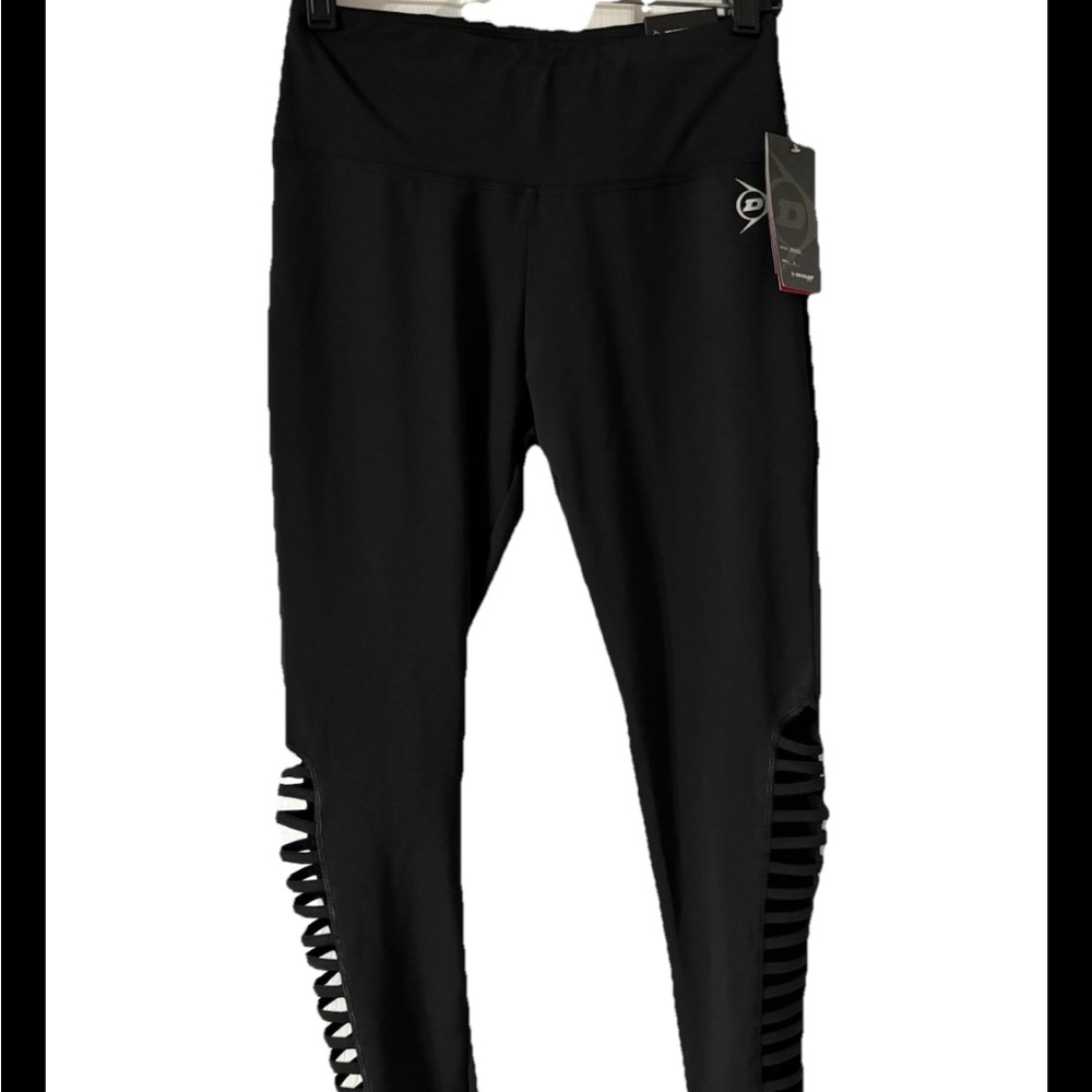 Dunlop Sport Women’s black Medium Braided Sports Leggings Yoga Gym Stay Cool, Dr
